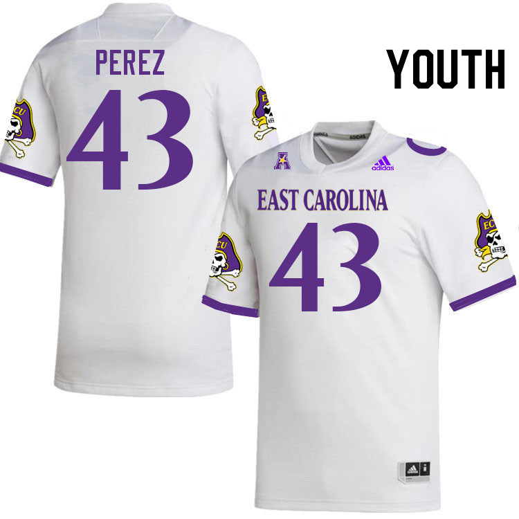 Youth #43 Noah Perez ECU Pirates College Football Jerseys Stitched-White